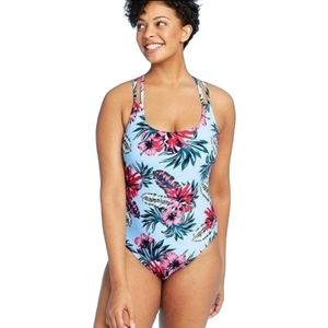 Kona Sol One Piece Swimsuit Sz M Beach Blue Floral